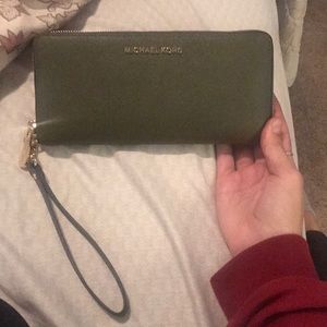 Olive green Michael Kors wristlet wallet